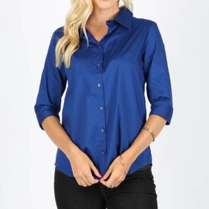 Cotton 3/4 sleeve classic button down shirt
